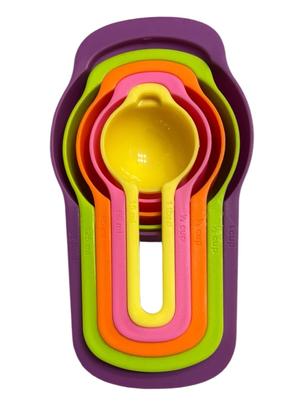 5pc Nested Measuring Spoons Cups Plastic Colourful Fun Scoops Essential Gadget